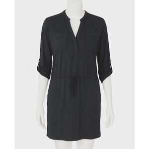 James Perse Shirt Dress Womens Medium Black Tie Waist Beach Minimalist Casual